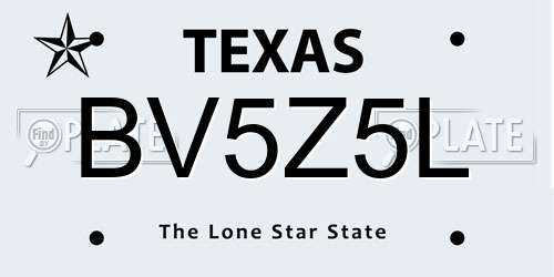 BV5Z5L Texas License Plate