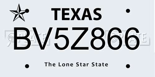 BV5Z866 Texas License Plate
