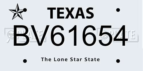 BV61654 Texas License Plate