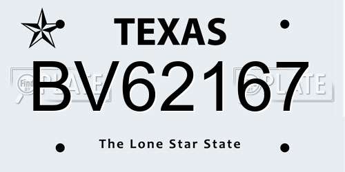 BV62167 Texas License Plate
