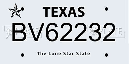 BV62232 Texas License Plate