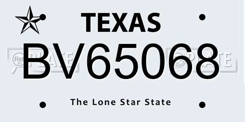 BV65068 Texas License Plate