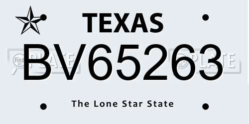 BV65263 Texas License Plate