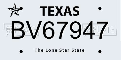 BV67947 Texas License Plate