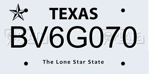 BV6G070 Texas License Plate