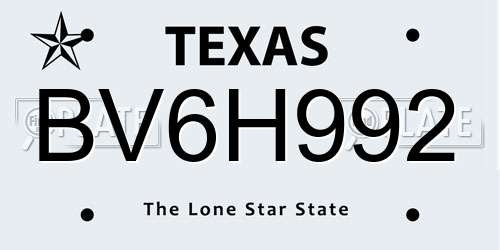BV6H992 Texas License Plate