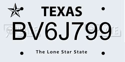 BV6J799 Texas License Plate