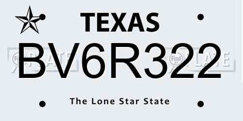 BV6R322 Texas License Plate