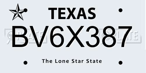 BV6X387 Texas License Plate