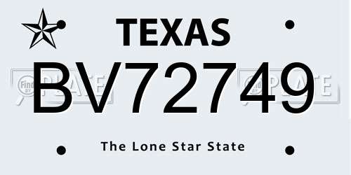 BV72749 Texas License Plate