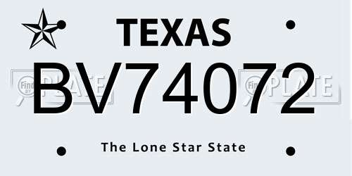 BV74072 Texas License Plate