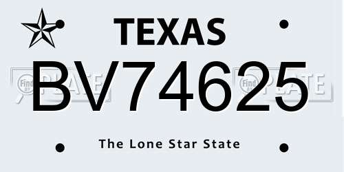 BV74625 Texas License Plate