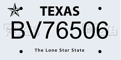 BV76506 Texas License Plate