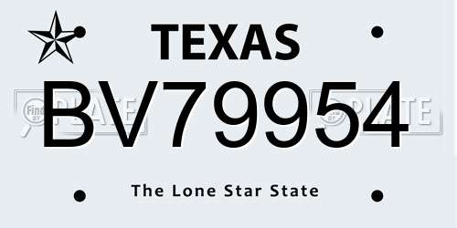 BV79954 Texas License Plate