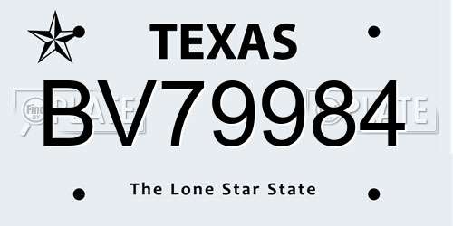 BV79984 Texas License Plate