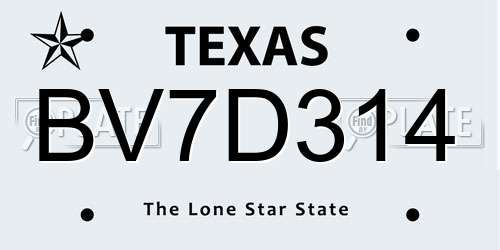 BV7D314 Texas License Plate