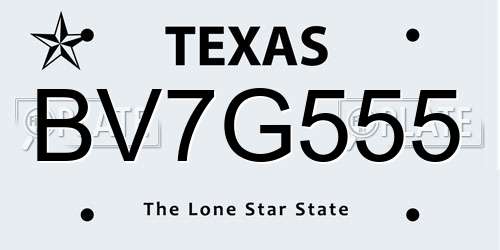 BV7G555 Texas License Plate