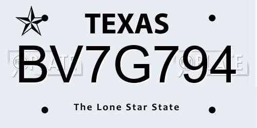 BV7G794 Texas License Plate
