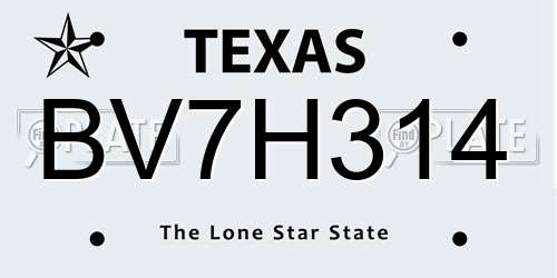 BV7H314 Texas License Plate