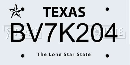 BV7K204 Texas License Plate