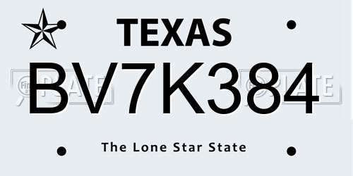 BV7K384 Texas License Plate