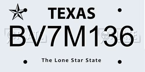 BV7M136 Texas License Plate
