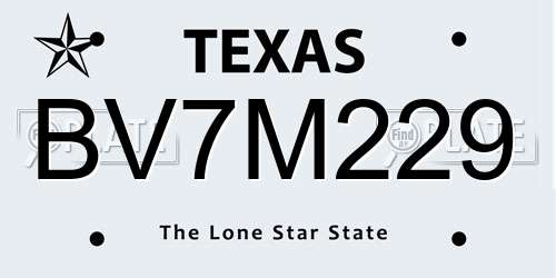 BV7M229 Texas License Plate