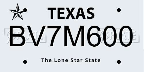 BV7M600 Texas License Plate