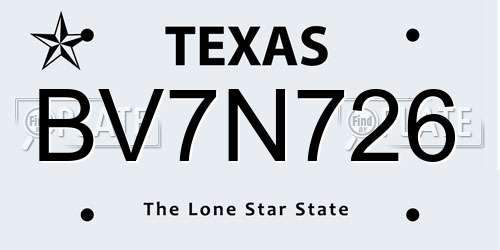 BV7N726 Texas License Plate