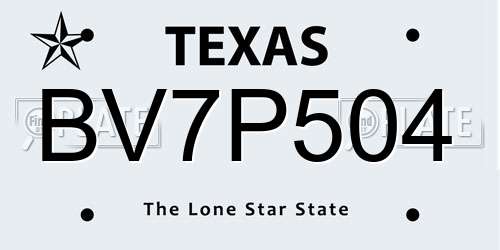 BV7P504 Texas License Plate