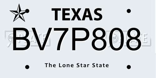 BV7P808 Texas License Plate