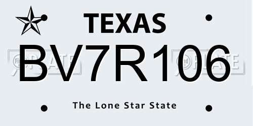 BV7R106 Texas License Plate