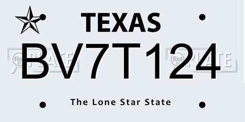 BV7T124 Texas License Plate