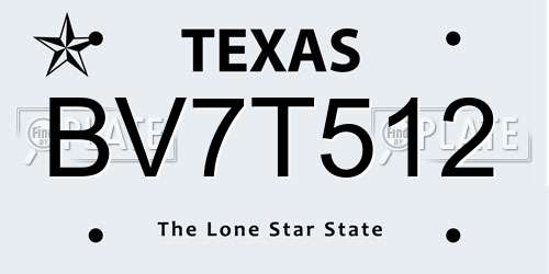 BV7T512 Texas License Plate