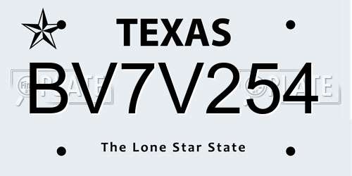 BV7V254 Texas License Plate