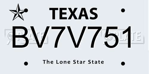 BV7V751 Texas License Plate