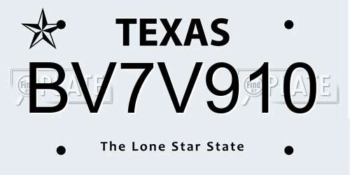 BV7V910 Texas License Plate