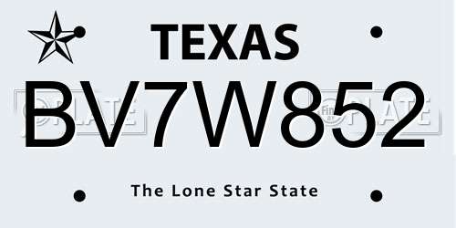 BV7W852 Texas License Plate