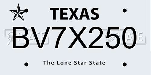 BV7X250 Texas License Plate