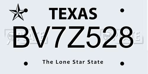 BV7Z528 Texas License Plate
