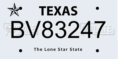 BV83247 Texas License Plate