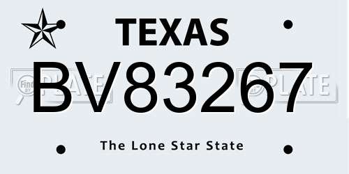 BV83267 Texas License Plate