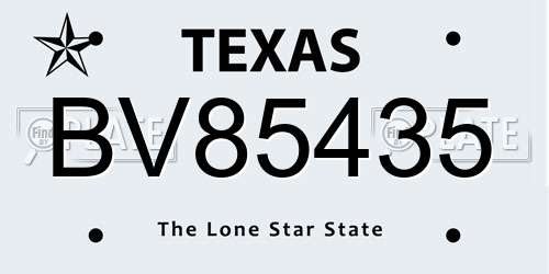 BV85435 Texas License Plate
