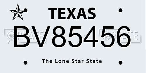BV85456 Texas License Plate