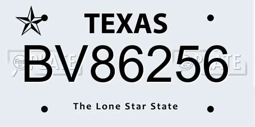 BV86256 Texas License Plate