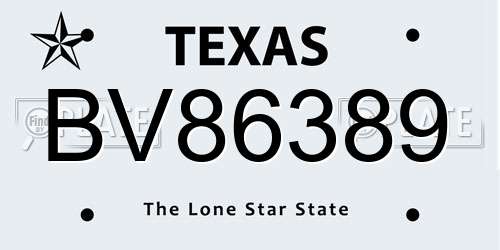 BV86389 Texas License Plate