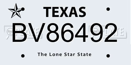 BV86492 Texas License Plate