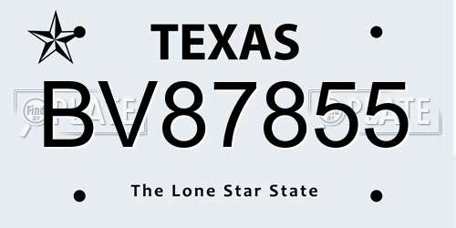 BV87855 Texas License Plate