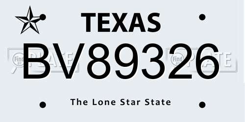 BV89326 Texas License Plate