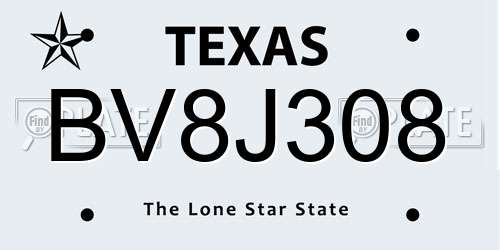 BV8J308 Texas License Plate